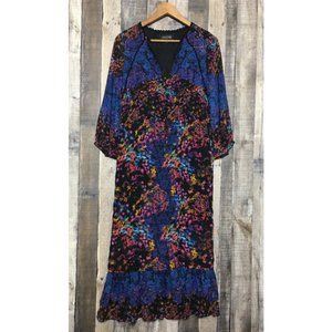 Saloni Floral Printed Boho Midi Silk  Dress